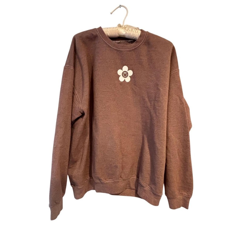 PS / LA California Brown Smiley Flower Graphic Crewneck Sweatshirt Medium